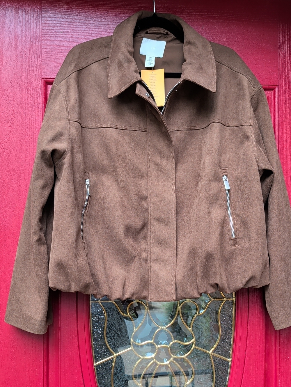 NWT - H&M Faux Suede Bomber/Bubble Jacket - Chocolate Brown